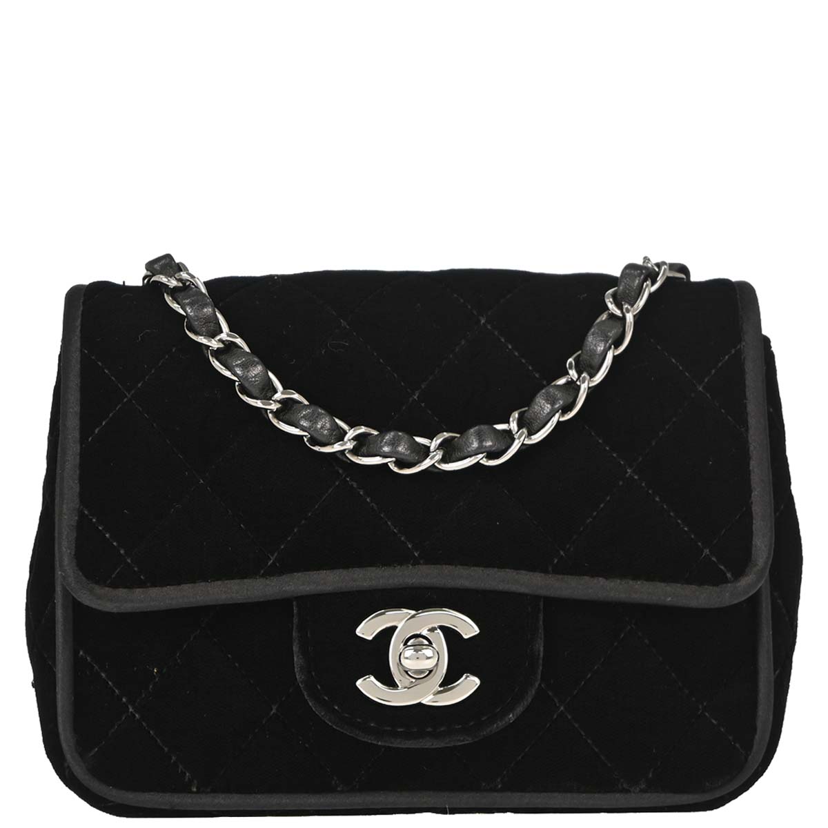 Chanel 2005-2006 Black Velvet Mini Classic Square Flap Shoulder Bag