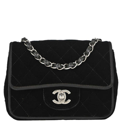 Chanel 2005-2006 Black Velvet Mini Classic Square Flap Shoulder Bag