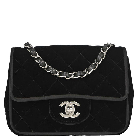 Chanel 2005-2006 Black Velvet Mini Classic Square Flap Shoulder Bag