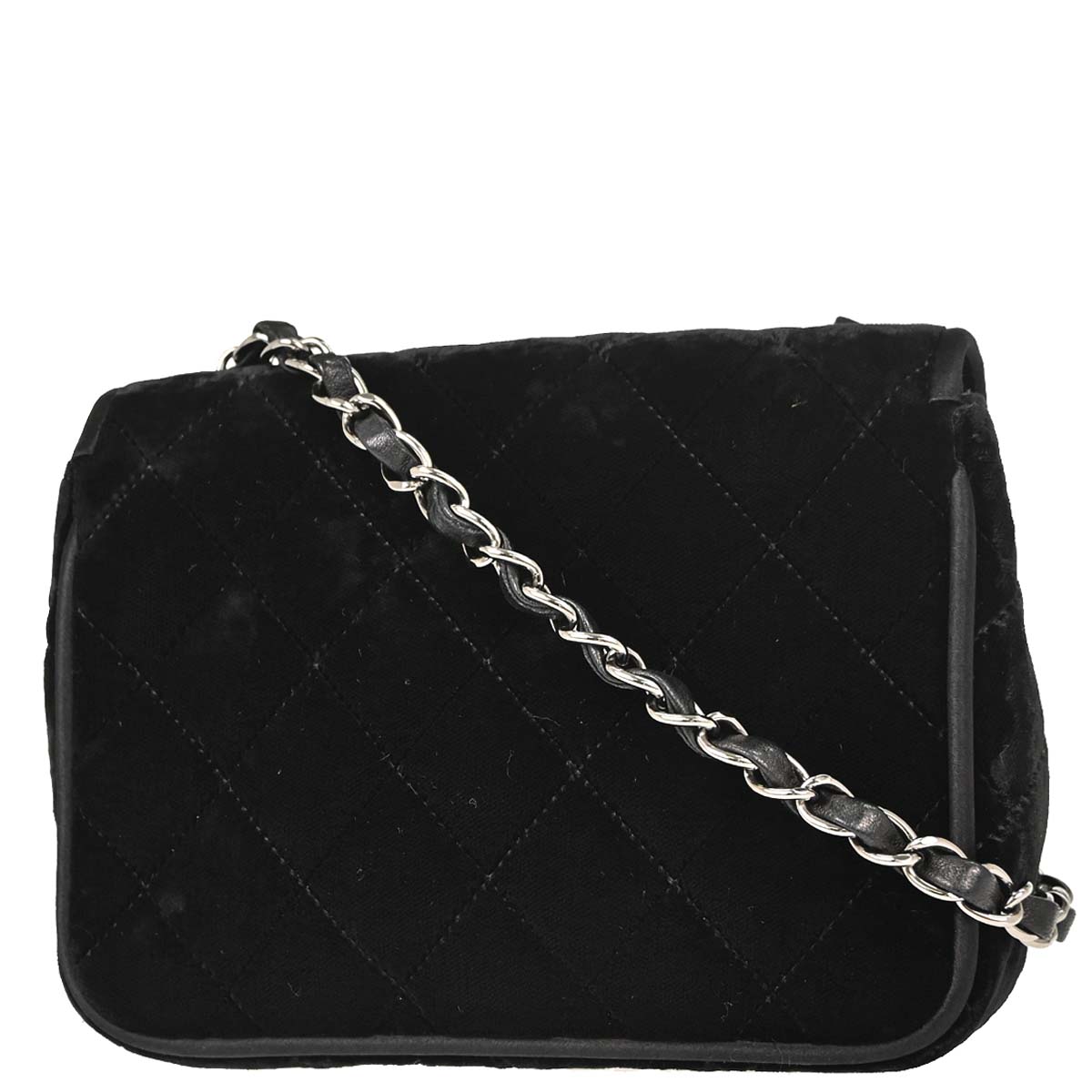 Chanel 2005-2006 Black Velvet Mini Classic Square Flap Shoulder Bag