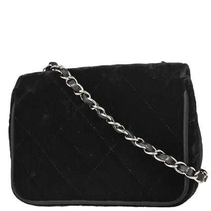 Chanel 2005-2006 Black Velvet Mini Classic Square Flap Shoulder Bag