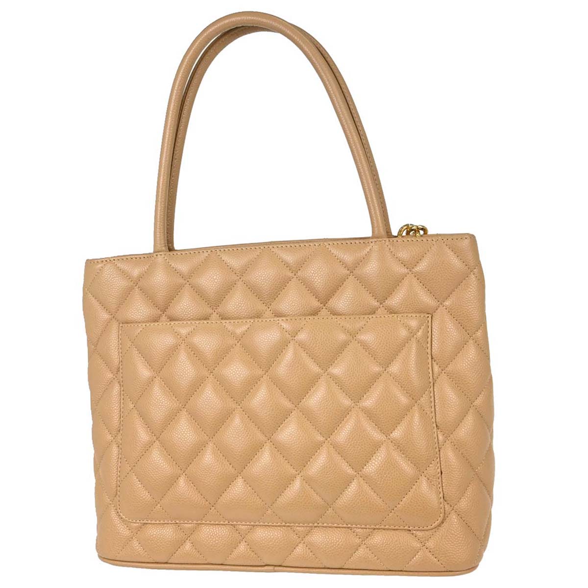 Chanel 2001-2003 Beige Caviar Skin Medallion Tote Handbag