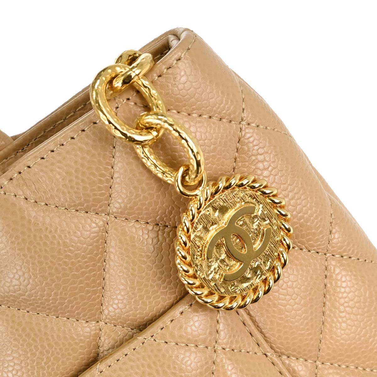 Chanel 2001-2003 Beige Caviar Skin Medallion Tote Handbag