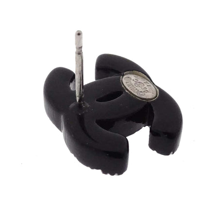 Chanel CC Pierced Earrings Silver Black Acrylic 06C