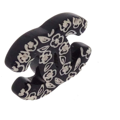 Chanel CC Pierced Earrings Silver Black Acrylic 06C