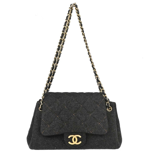 Chanel Gray Wool Accordion Flap Shoulder Bag