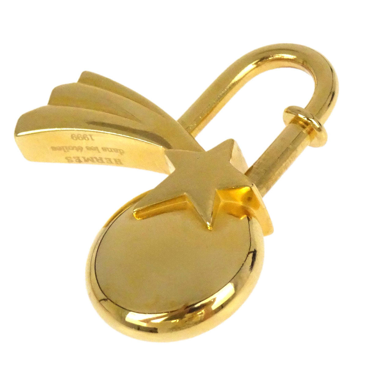 Hermes 1999 Shooting Star Cadena Padlock Bag Charm Gold Small Good