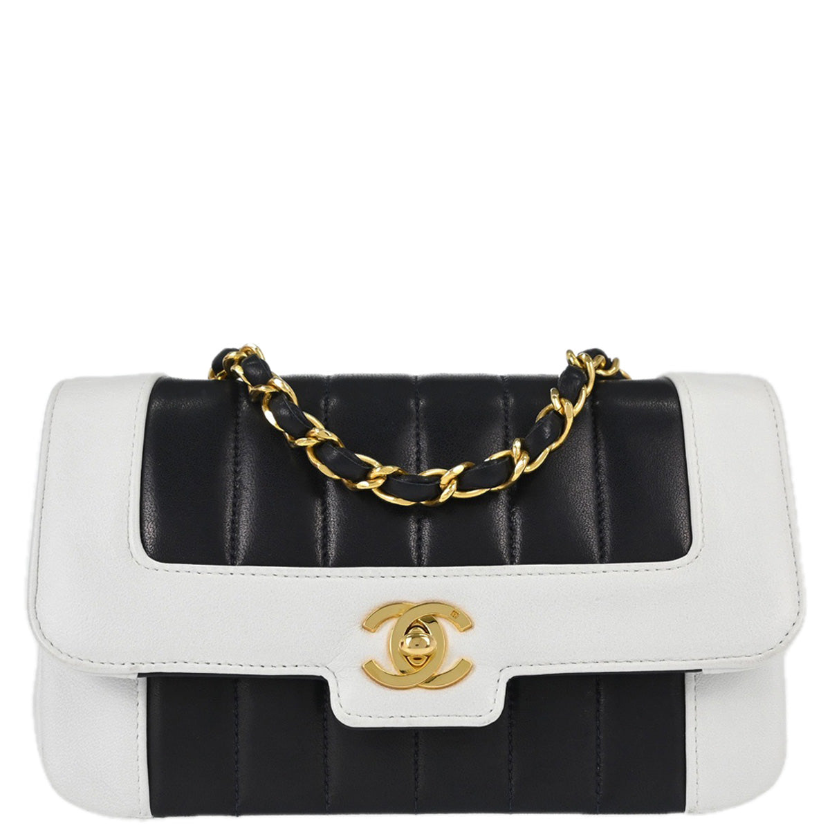 Chanel Navy White Lambskin Mademoiselle Shoulder Bag