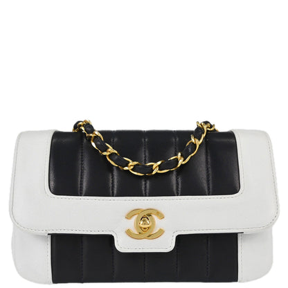 Chanel Navy White Lambskin Mademoiselle Shoulder Bag