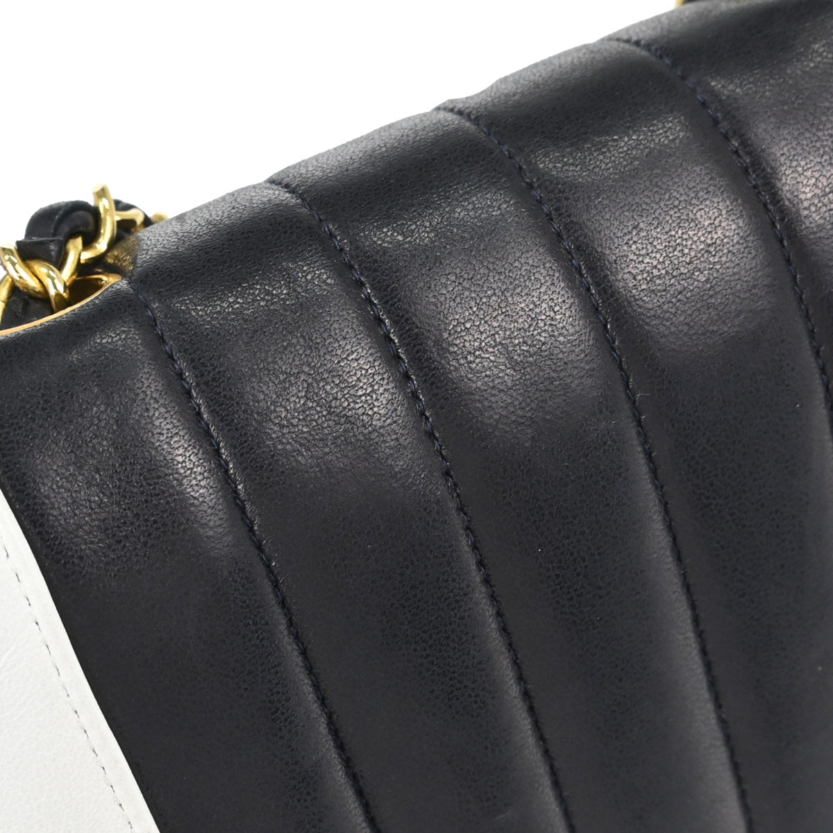 Chanel Navy White Lambskin Mademoiselle Shoulder Bag