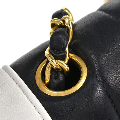 Chanel Navy White Lambskin Mademoiselle Shoulder Bag
