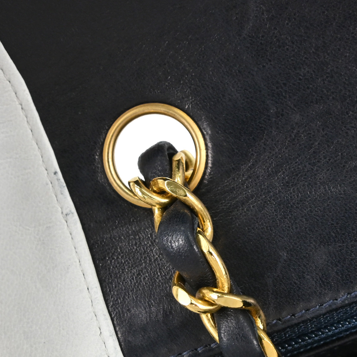 Chanel Navy White Lambskin Mademoiselle Shoulder Bag