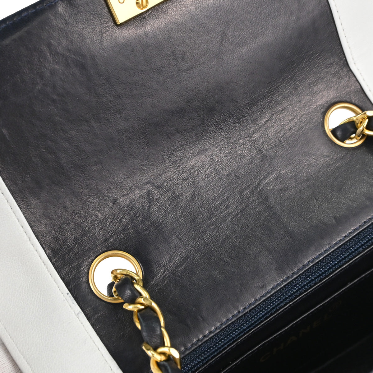 Chanel Navy White Lambskin Mademoiselle Shoulder Bag