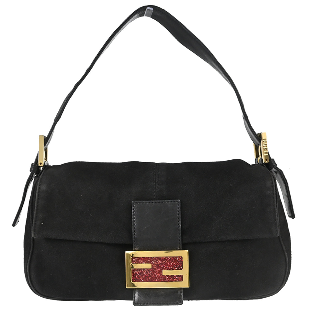 Fendi Black Suede Baguette Handbag