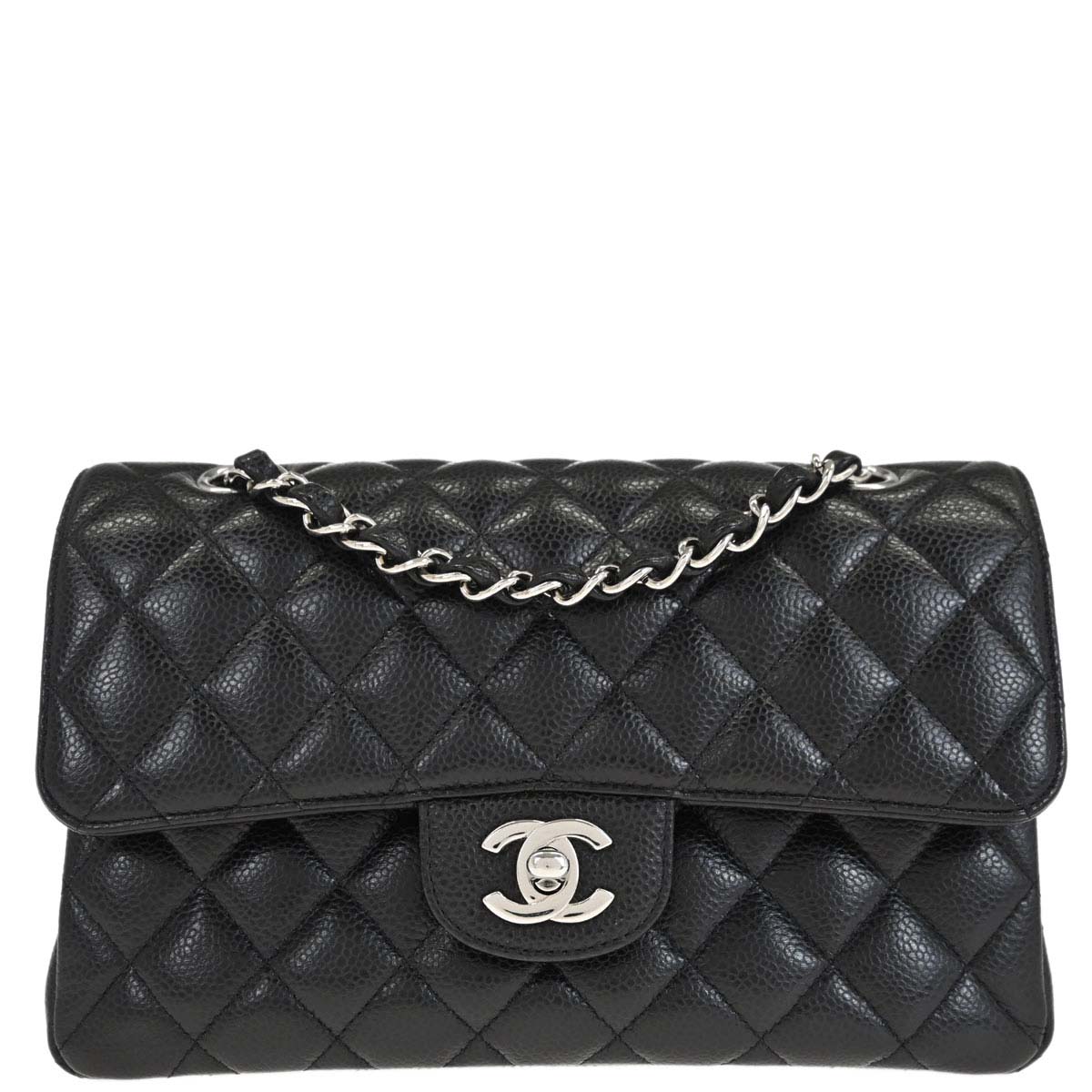 Chanel 2019 Black Caviar Skin Small Classic Double Flap Shoulder Bag