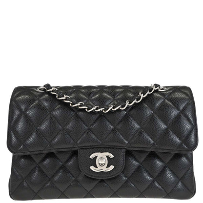 Chanel 2019 Black Caviar Skin Small Classic Double Flap Shoulder Bag