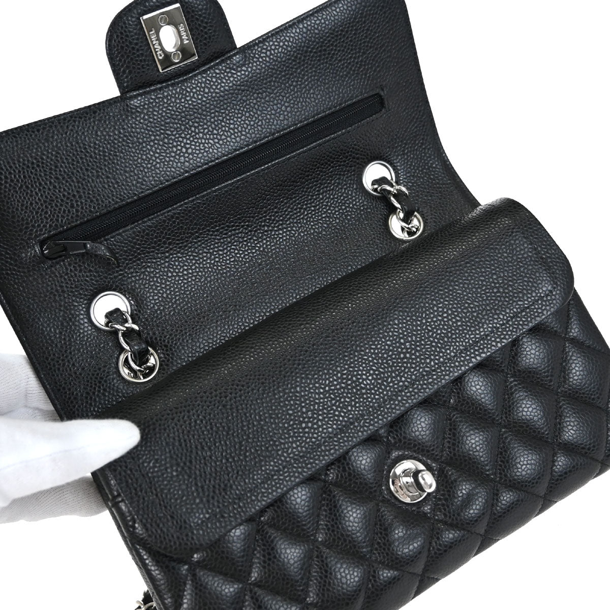 Chanel 2019 Black Caviar Skin Small Classic Double Flap Shoulder Bag