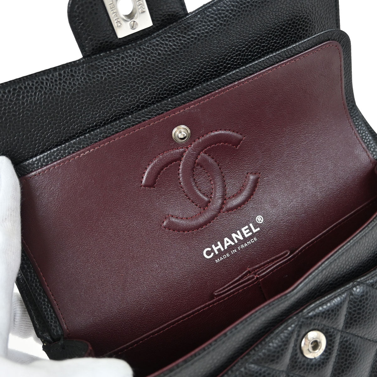 Chanel 2019 Black Caviar Skin Small Classic Double Flap Shoulder Bag