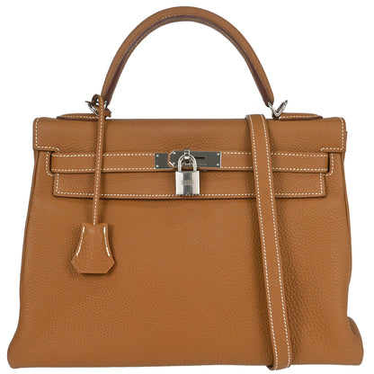 Hermes Gold Taurillon Clemence Kelly 32 Retourne 2way Shoulder Handbag