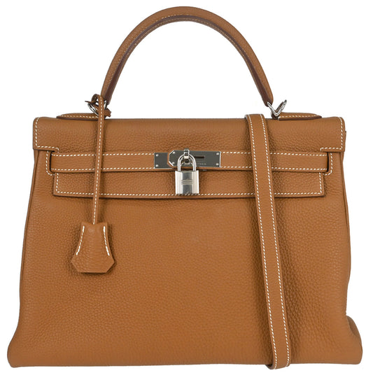 Hermes Gold Taurillon Clemence Kelly 32 Retourne 2way Shoulder Handbag