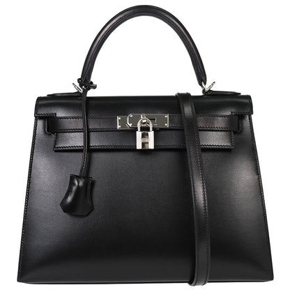 Hermes Black Box Calf Kelly 28 Sellier 2way Shoulder Handbag