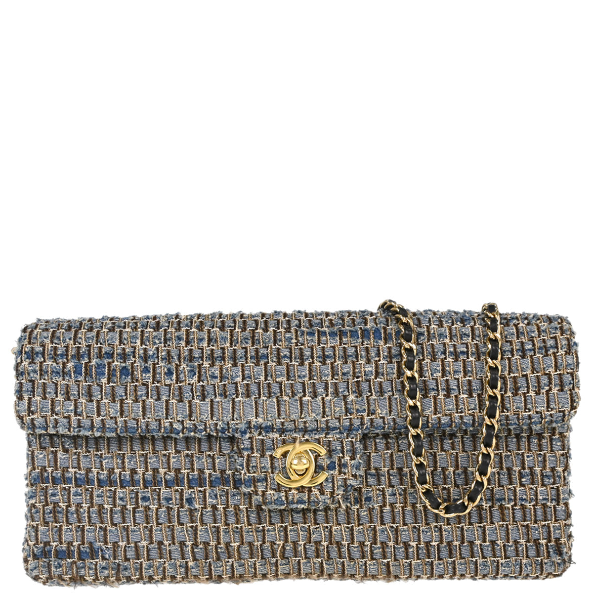 Chanel Blue Tweed East West Shoulder Bag