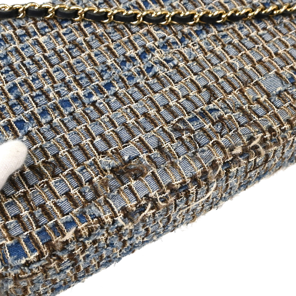 Chanel Blue Tweed East West Shoulder Bag