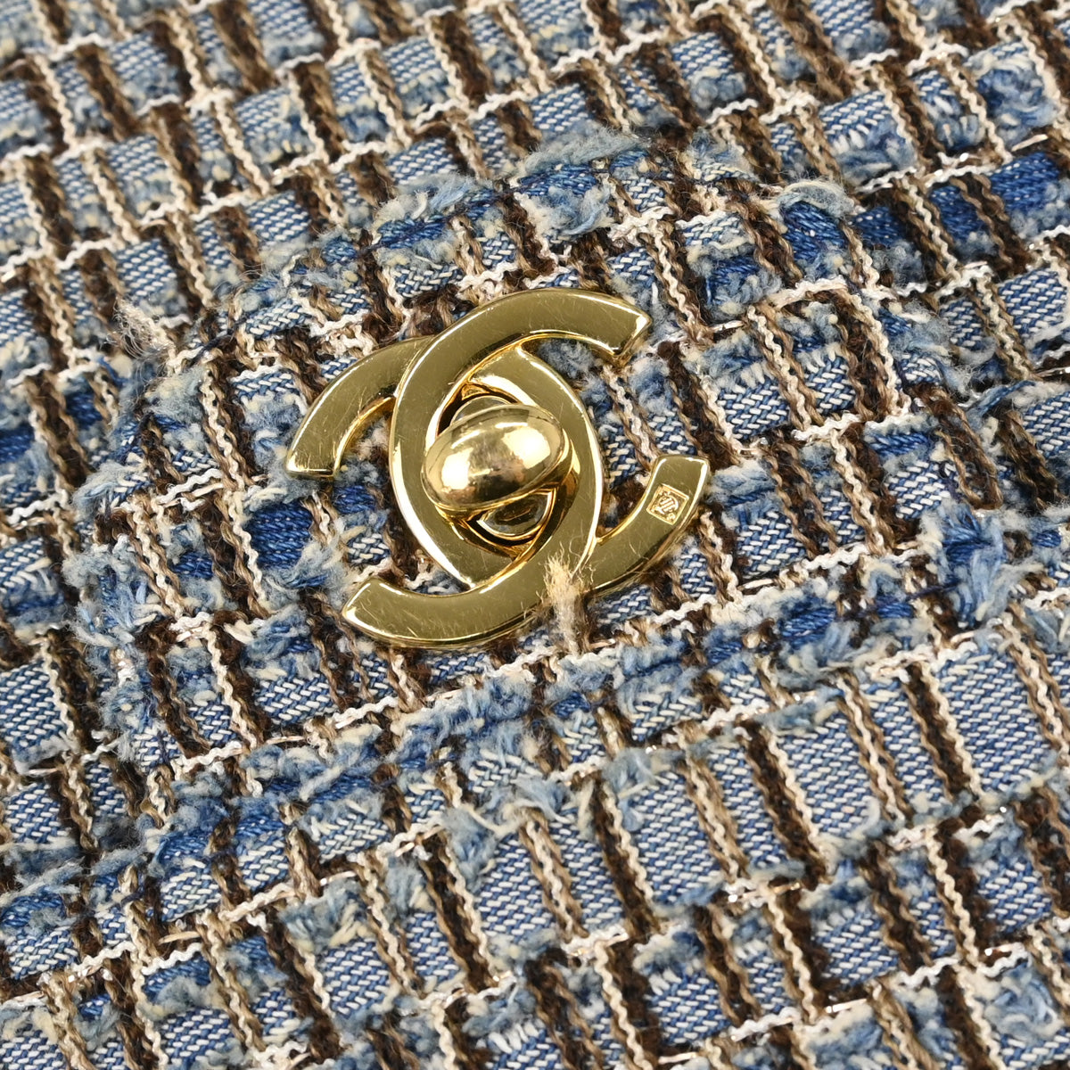 Chanel Blue Tweed East West Shoulder Bag