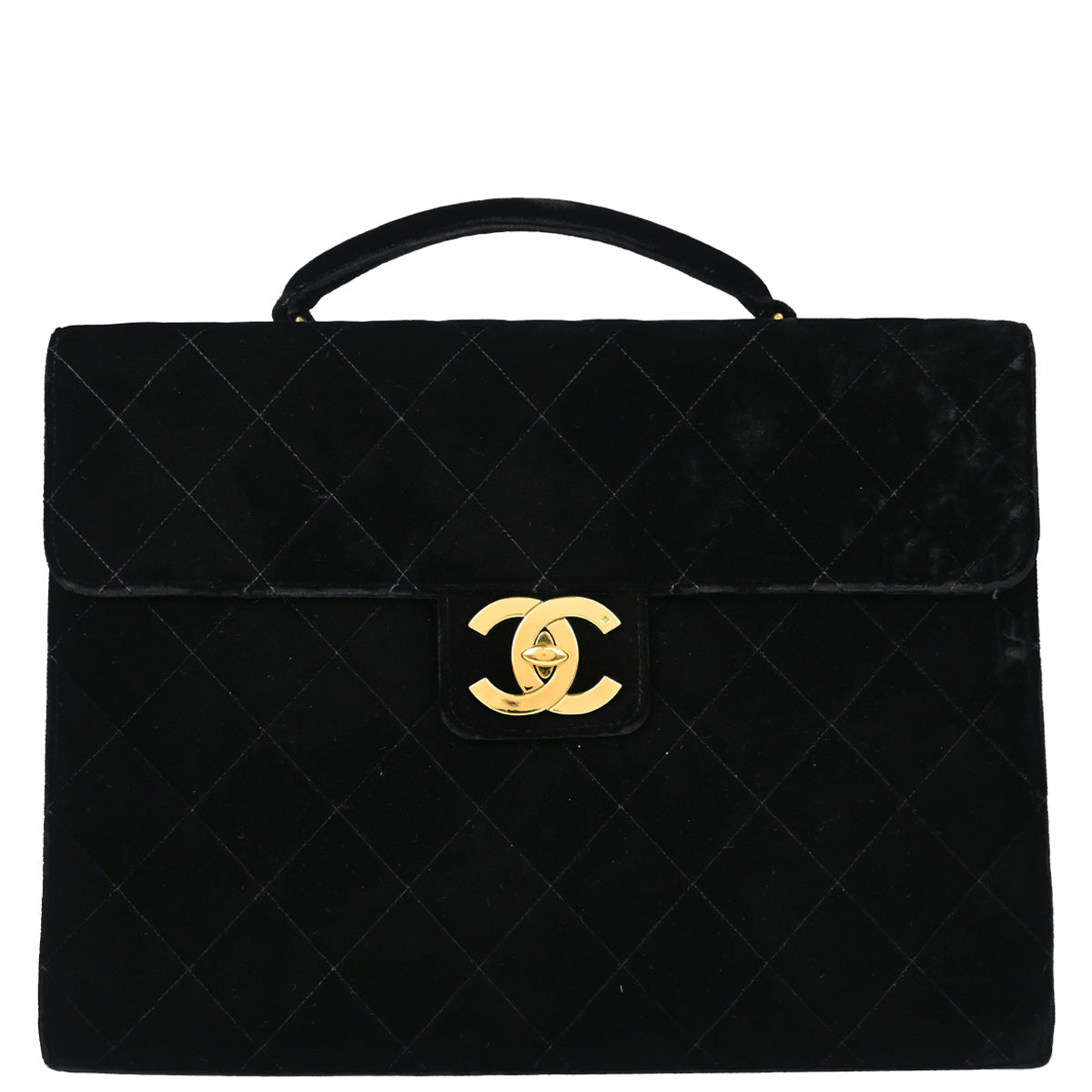 Chanel Black Velvet Briefcase Business Handbag