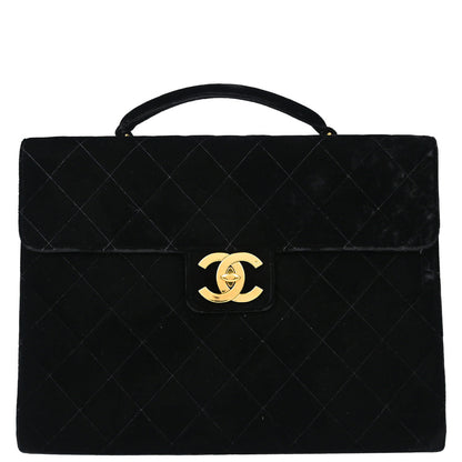 Chanel Black Velvet Briefcase Business Handbag