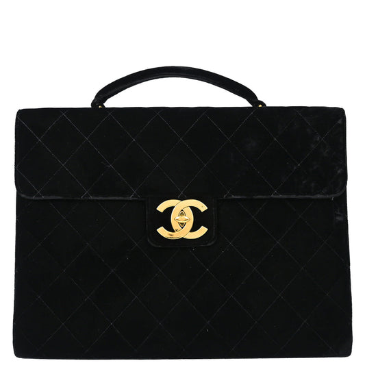 Chanel Black Velvet Briefcase Business Handbag