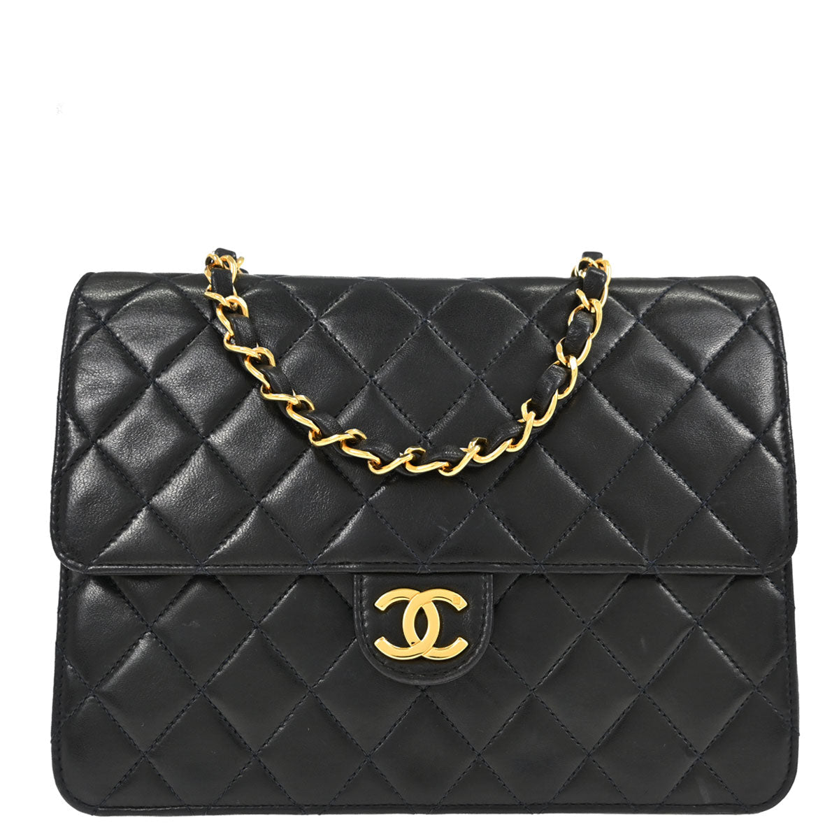 Chanel Black Lambskin Pushlock Small Half Flap Shoulder Bag
