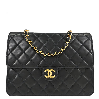 Chanel Black Lambskin Pushlock Small Half Flap Shoulder Bag