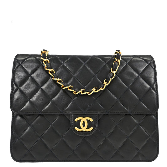 Chanel Black Lambskin Pushlock Small Half Flap Shoulder Bag