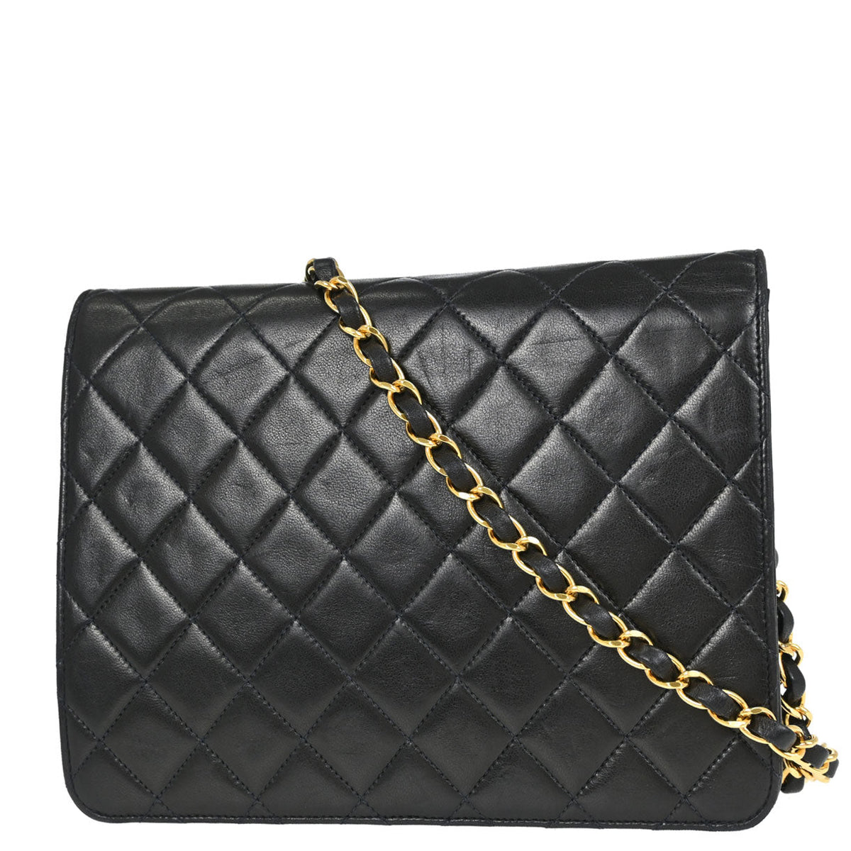 Chanel Black Lambskin Pushlock Small Half Flap Shoulder Bag