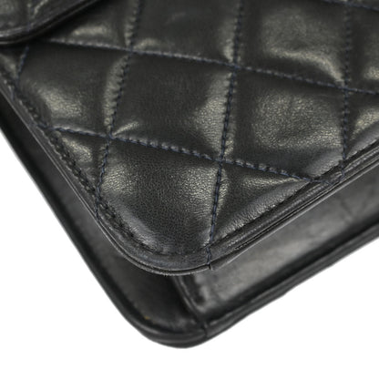 Chanel Black Lambskin Pushlock Small Half Flap Shoulder Bag