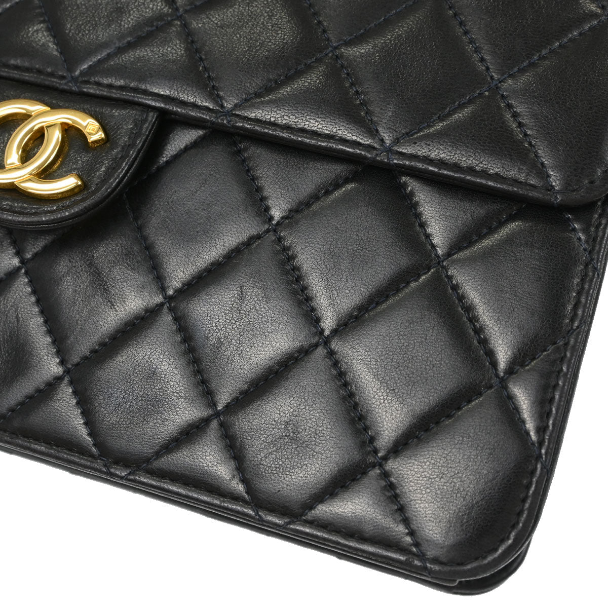 Chanel Black Lambskin Pushlock Small Half Flap Shoulder Bag