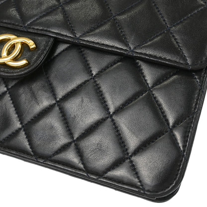 Chanel Black Lambskin Pushlock Small Half Flap Shoulder Bag
