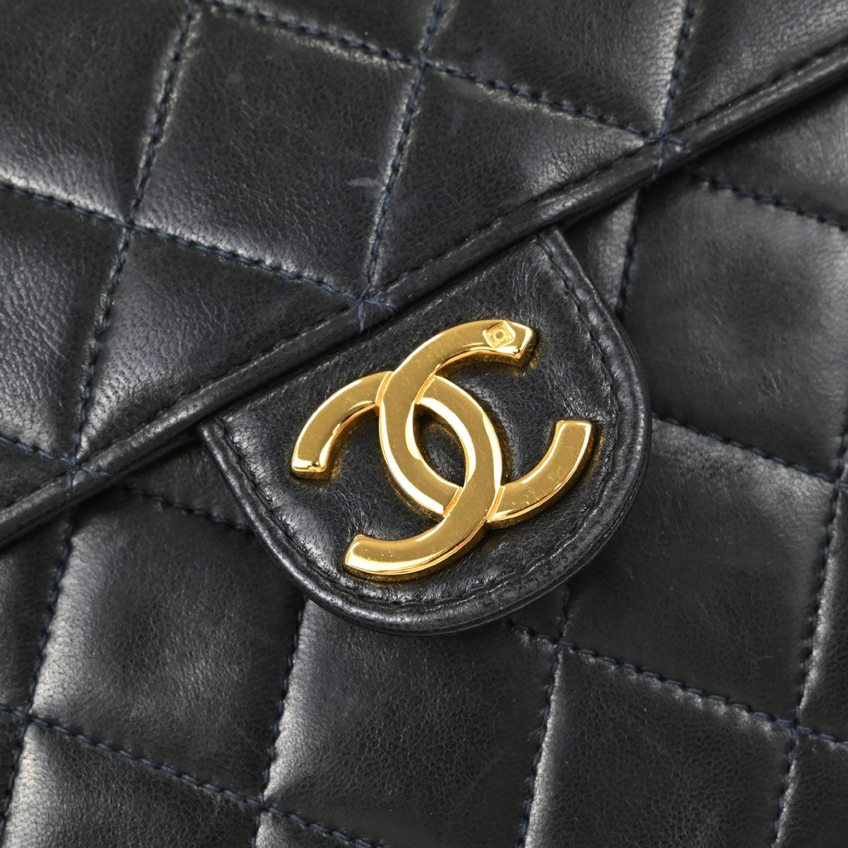 Chanel Black Lambskin Pushlock Small Half Flap Shoulder Bag