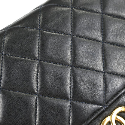 Chanel Black Lambskin Pushlock Small Half Flap Shoulder Bag
