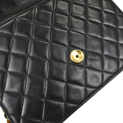 Chanel Black Lambskin Pushlock Small Half Flap Shoulder Bag