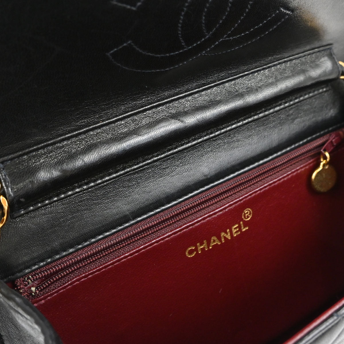 Chanel Black Lambskin Pushlock Small Half Flap Shoulder Bag