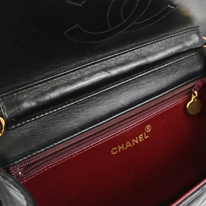 Chanel Black Lambskin Pushlock Small Half Flap Shoulder Bag