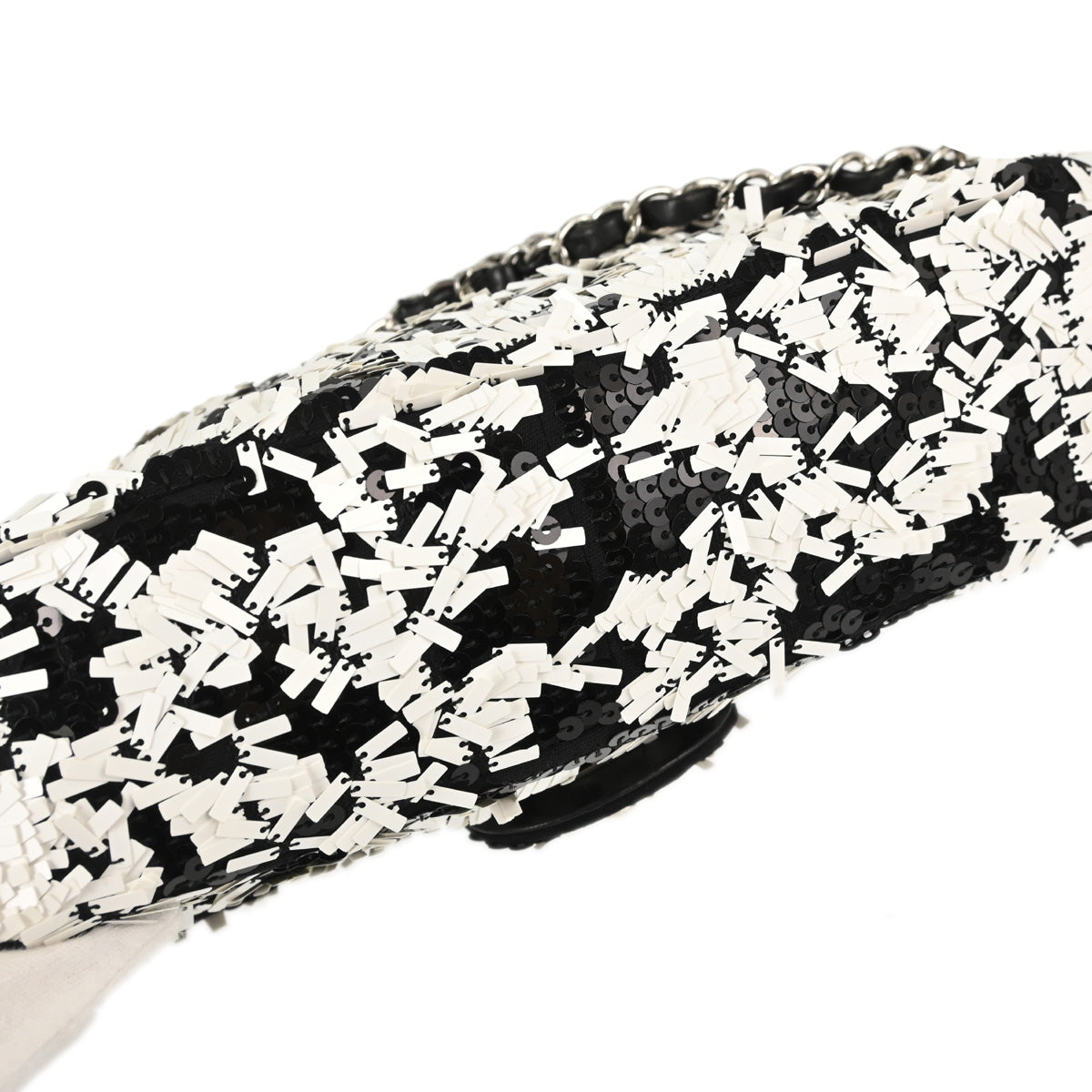 Chanel Black White Sequins Single Flap Shoulder Bag