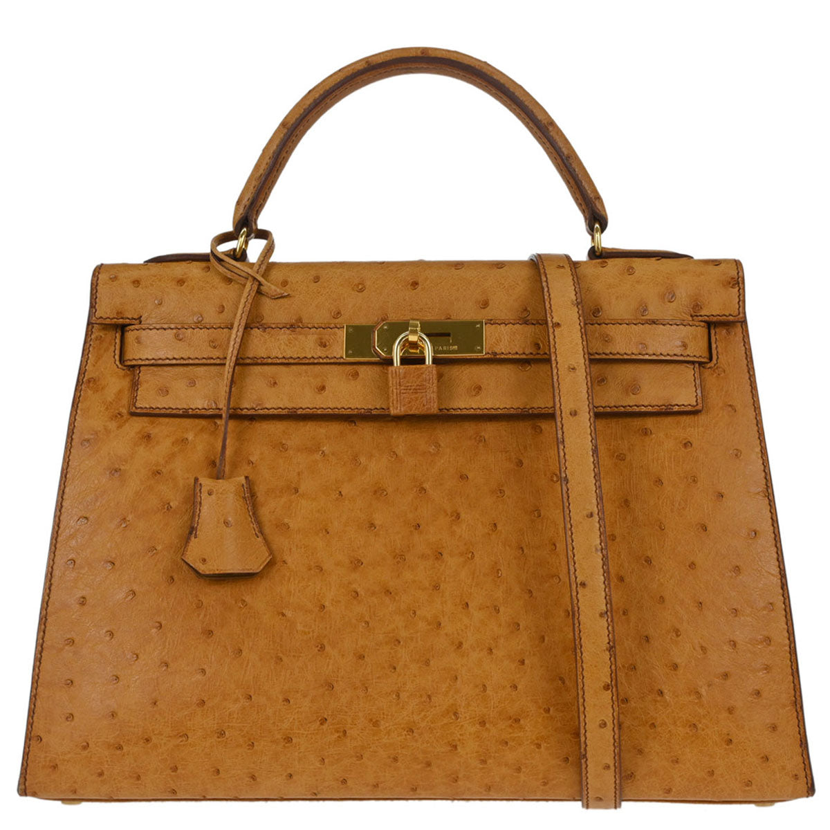 Hermes * Chestnut Ostrich Kelly 32 Sellier Shoulder Handbag