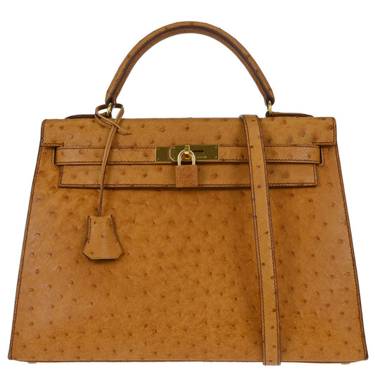 Hermes * Chestnut Ostrich Kelly 32 Sellier Shoulder Handbag
