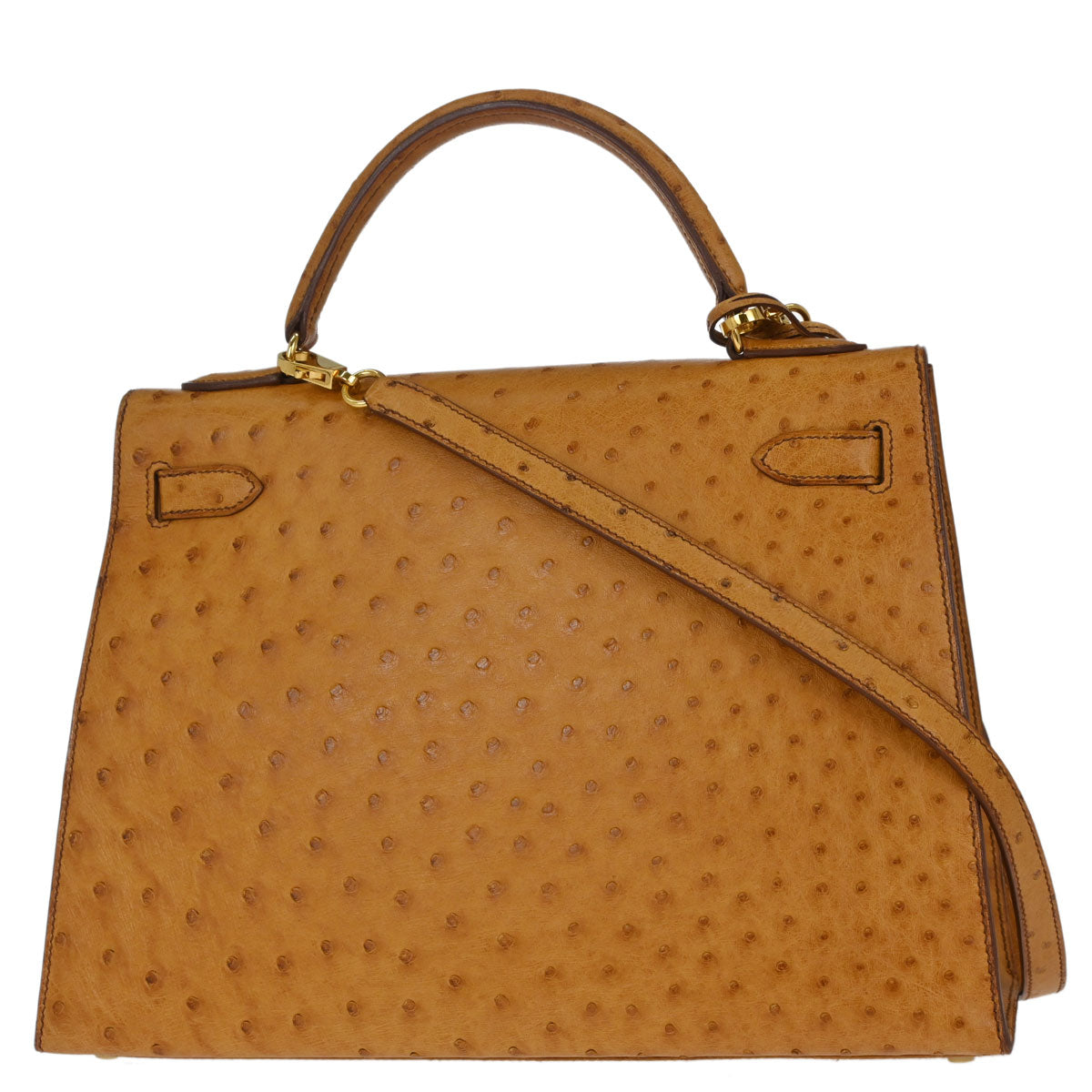 Hermes * Chestnut Ostrich Kelly 32 Sellier Shoulder Handbag