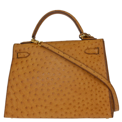 Hermes * Chestnut Ostrich Kelly 32 Sellier Shoulder Handbag