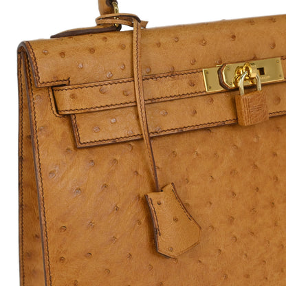 Hermes * Chestnut Ostrich Kelly 32 Sellier Shoulder Handbag