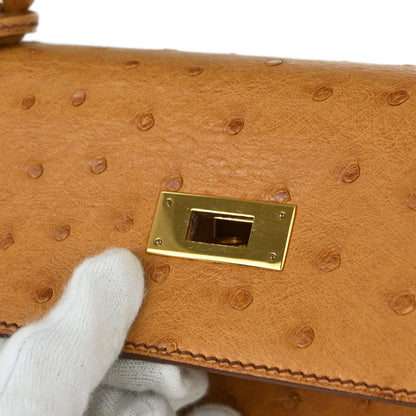 Hermes * Chestnut Ostrich Kelly 32 Sellier Shoulder Handbag